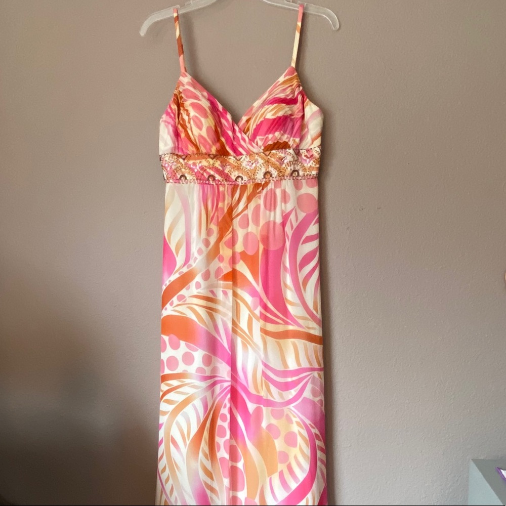 Tropical Pink Orange Adrianna Papell Floral Dress